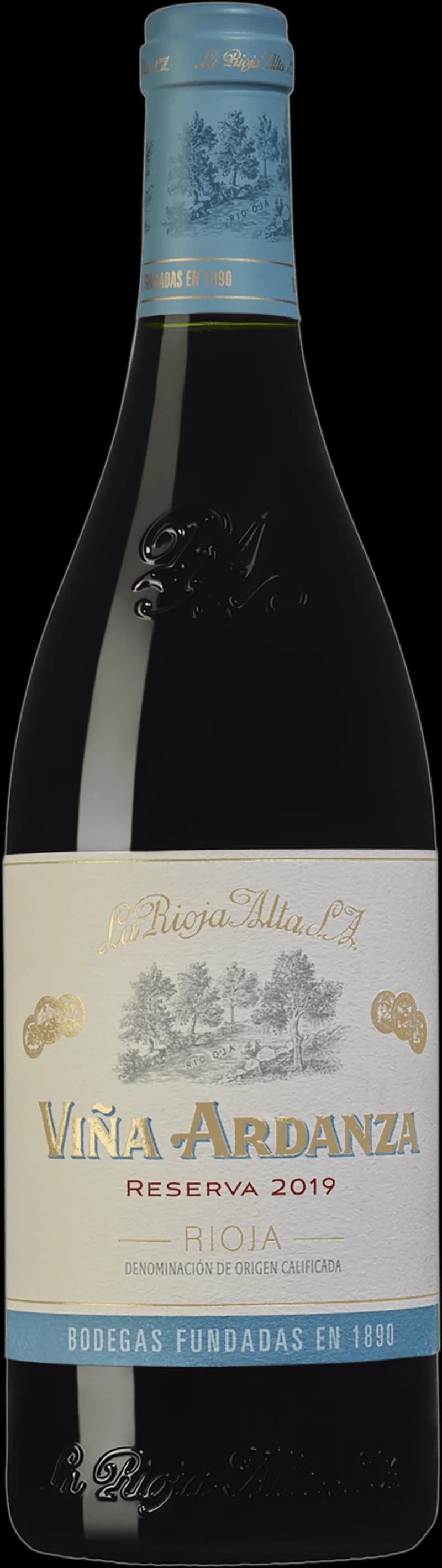 Flaska av rött vin från La Rioja Alta på en bordsservering.