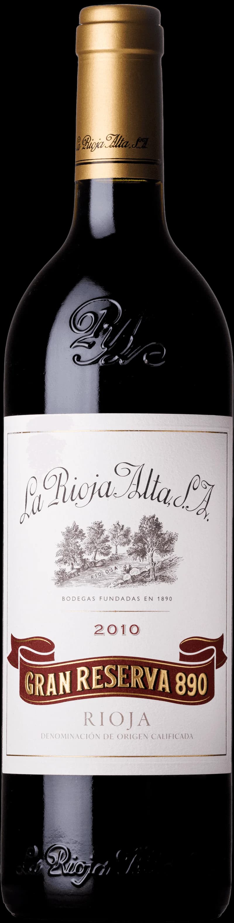 Flaska av rött vin från La Rioja Alta på en bordduk