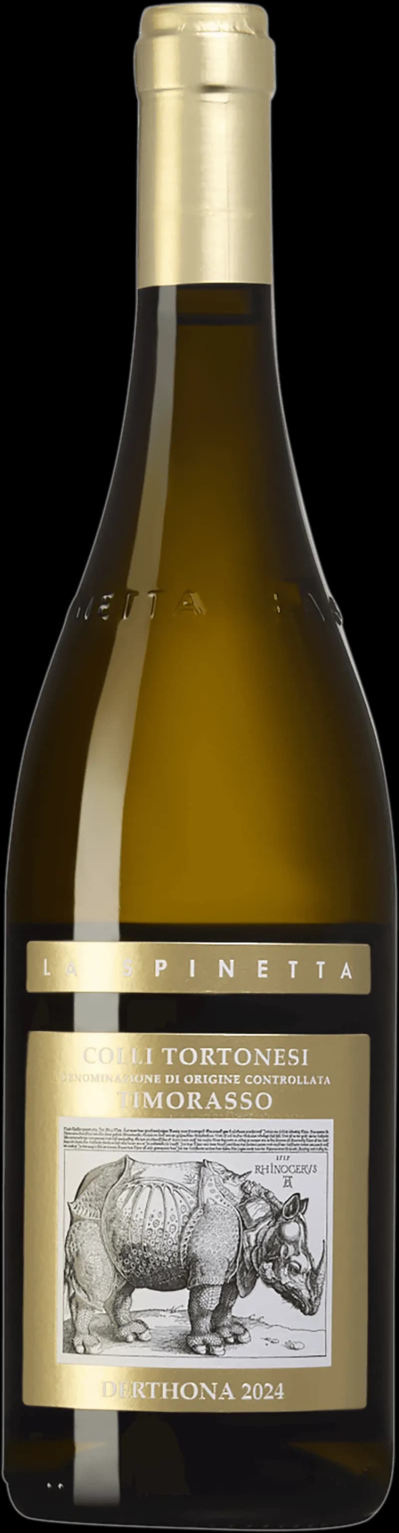 Flaska med La Spinetta vitt vin mot ljus bakgrund.