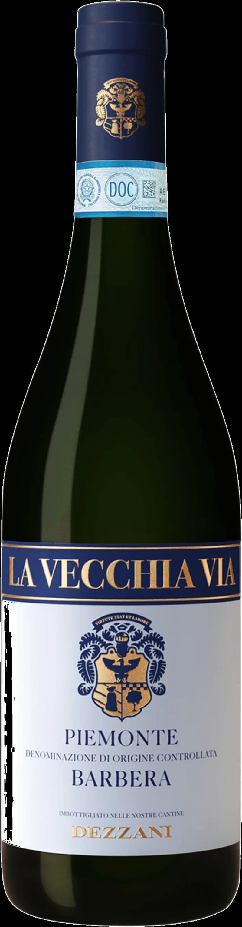 Flaska med La Vecchia Via rött vin på ett bord