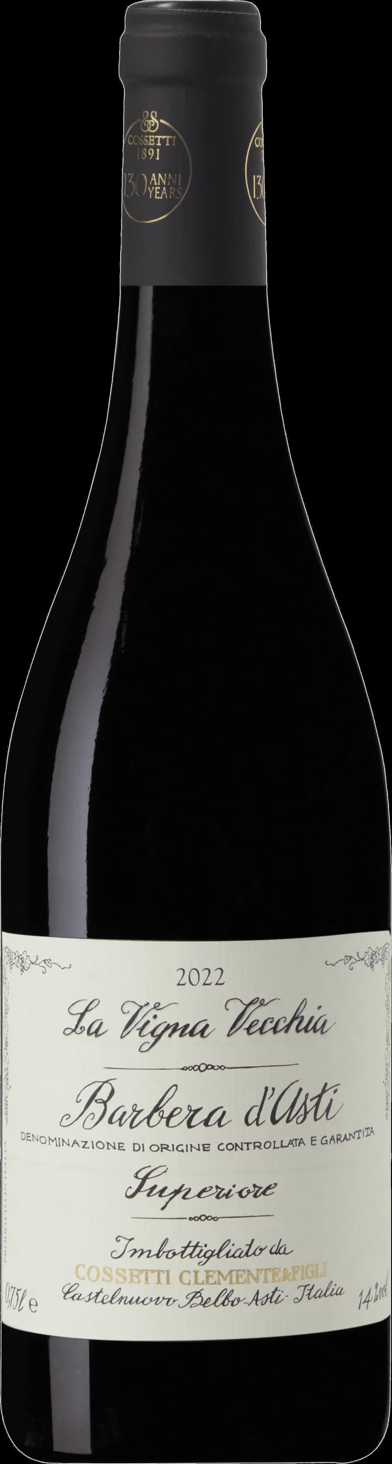 Flaska och glas med rött vin från La Vigna Vecchia