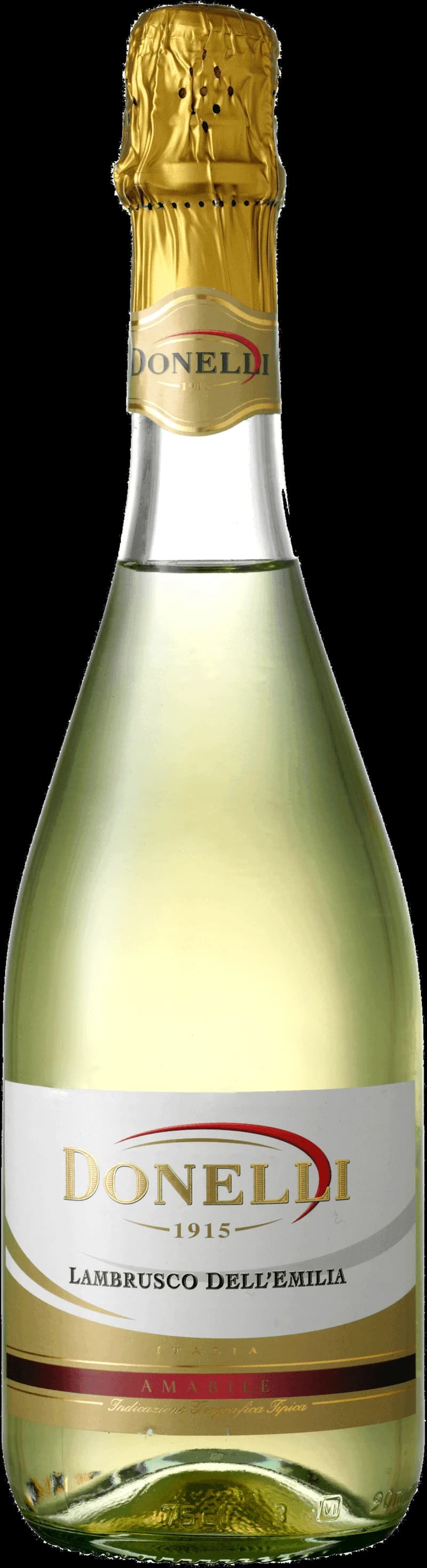 Flaska och glas med vitt Lambrusco dell'Emilia-vin
