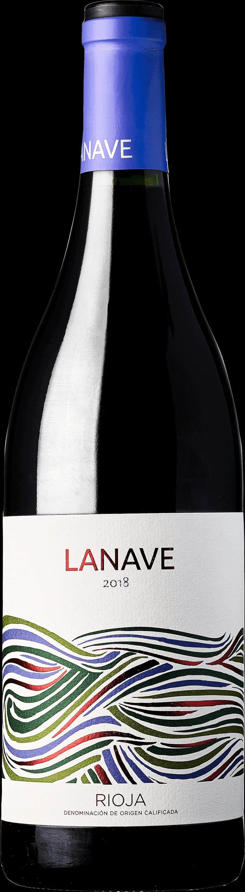 Flaska av rött vin från Lanave på en bordsservering.