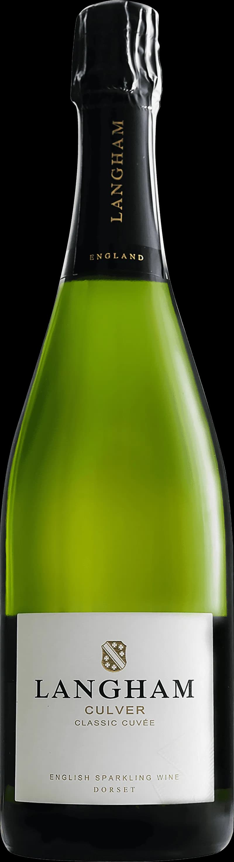 Flaska Langham Culver mousserande vin mot ljus bakgrund