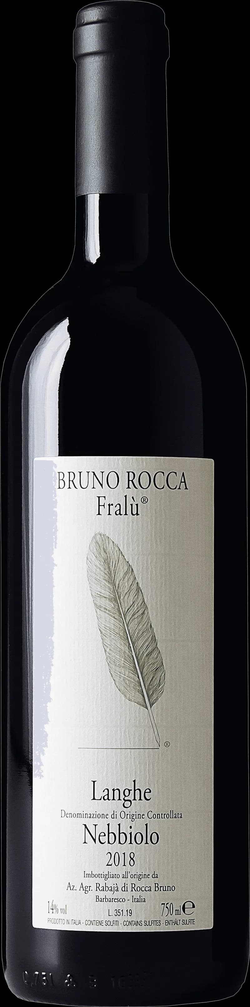 Flaska av Langhe Nebbiolo från Fräl, ett rött vin från Piemonte.