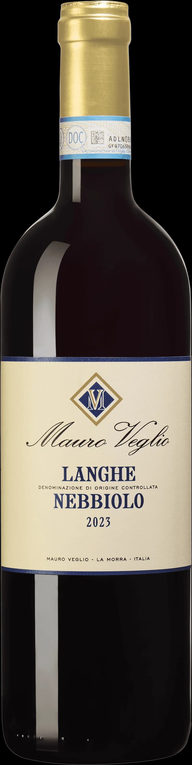 Flaska Langhe Nebbiolo rött vin mot neutral bakgrund