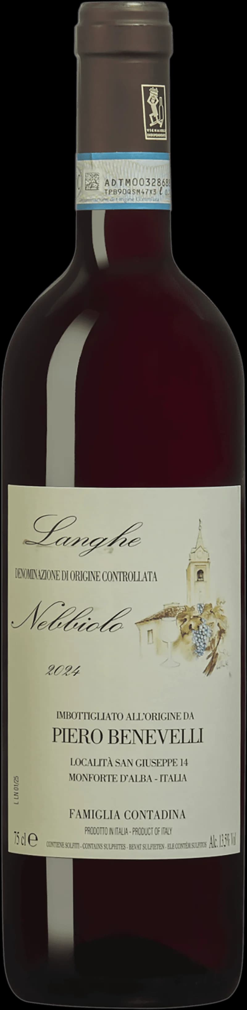 Flaska Langhe Nebbiolo rött vin mot neutral bakgrund
