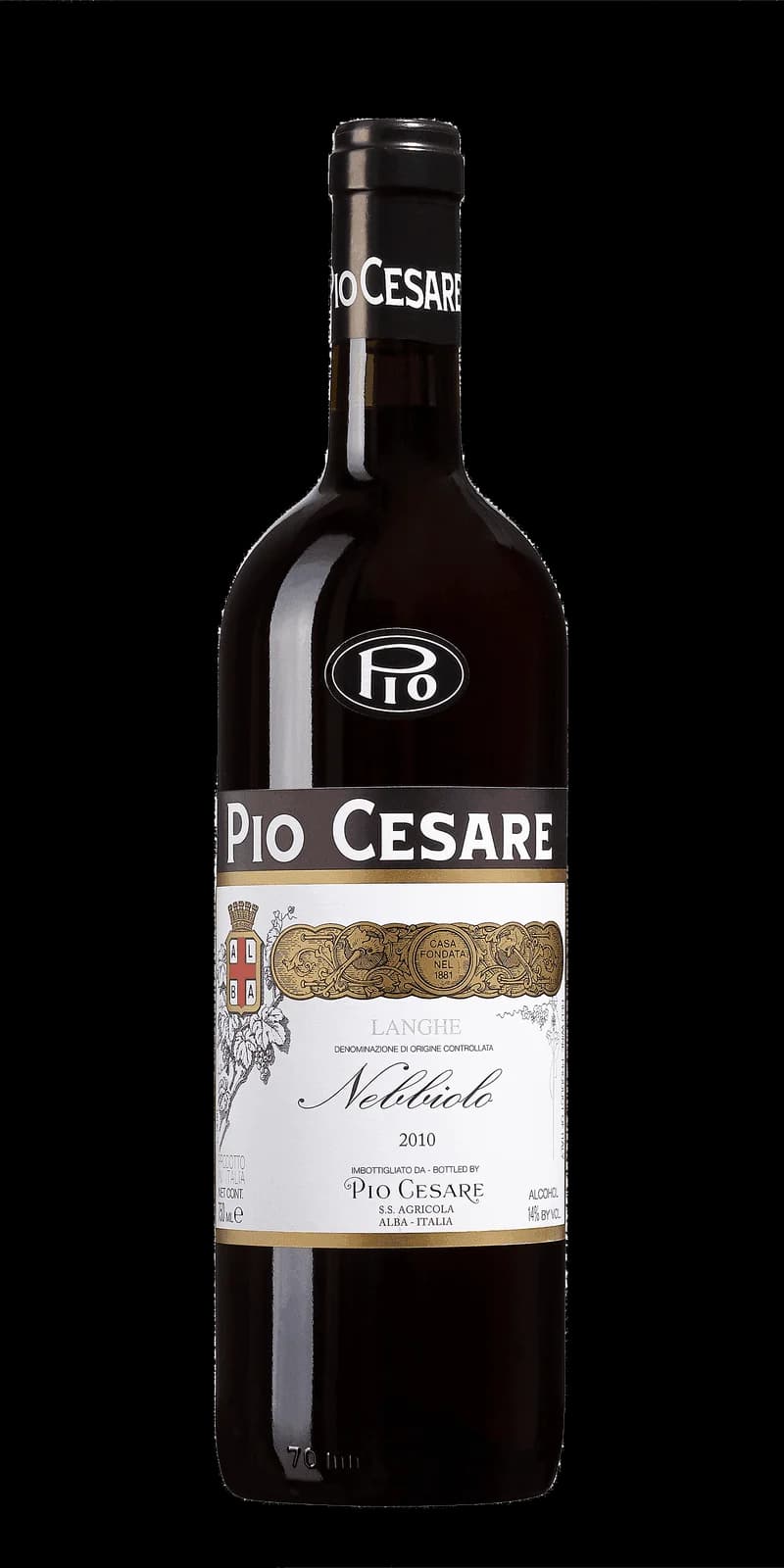 Flaska med Langhe rött vin mot mörk bakgrund