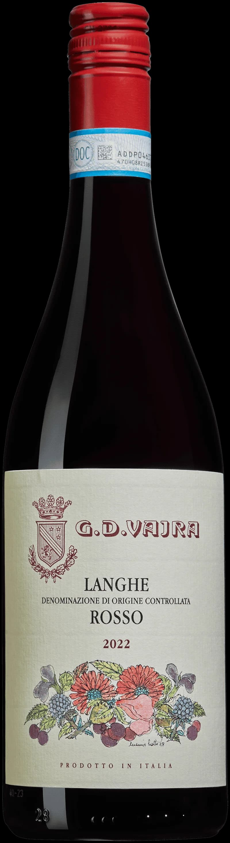 Flaska med Langhe rött vin på ett bord