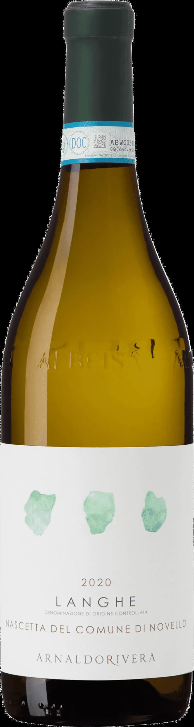 Flaska Langhe vitt vin mot ljus bakgrund