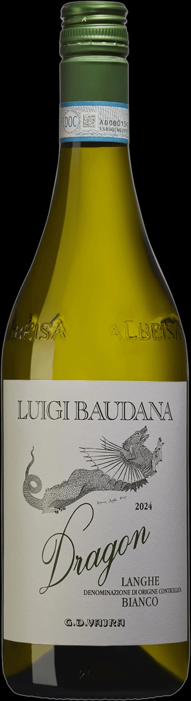 Flaska med Langhe vitt vin från Piemonte, Italien.
