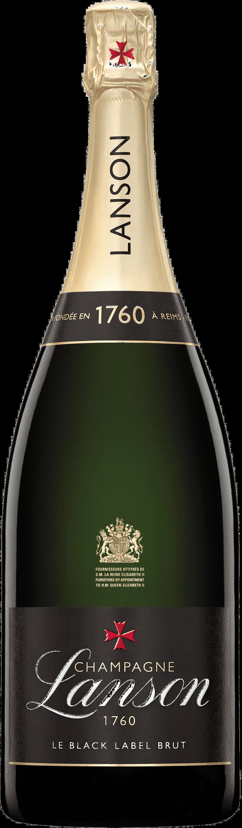 Flaska av Lanson mousserande vin mot en neutral bakgrund.