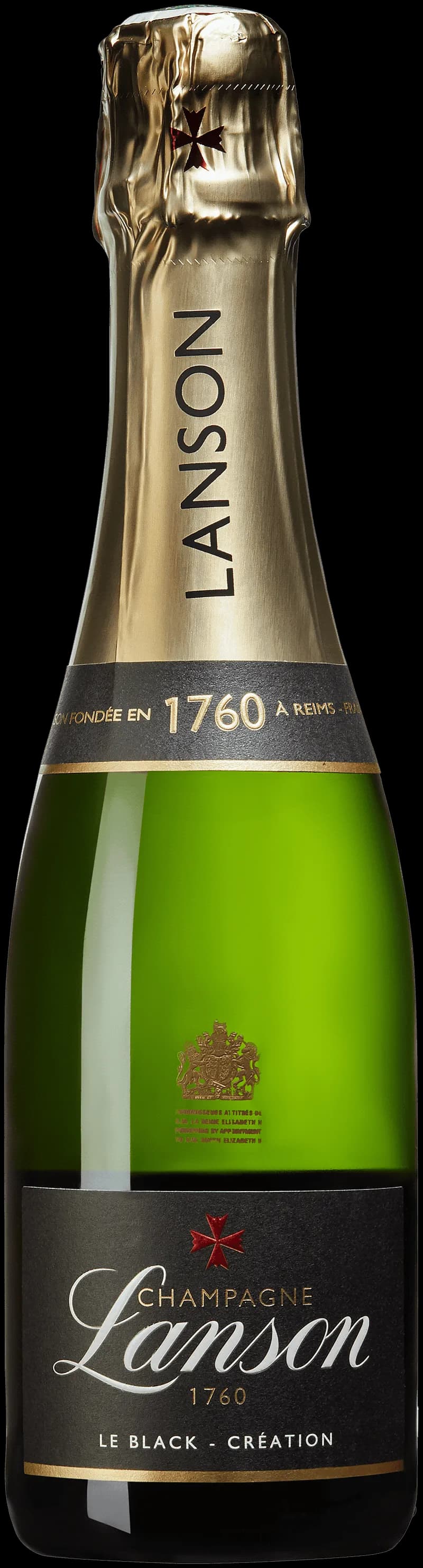 Flaska av Lanson mousserande vin mot en elegant bakgrund.