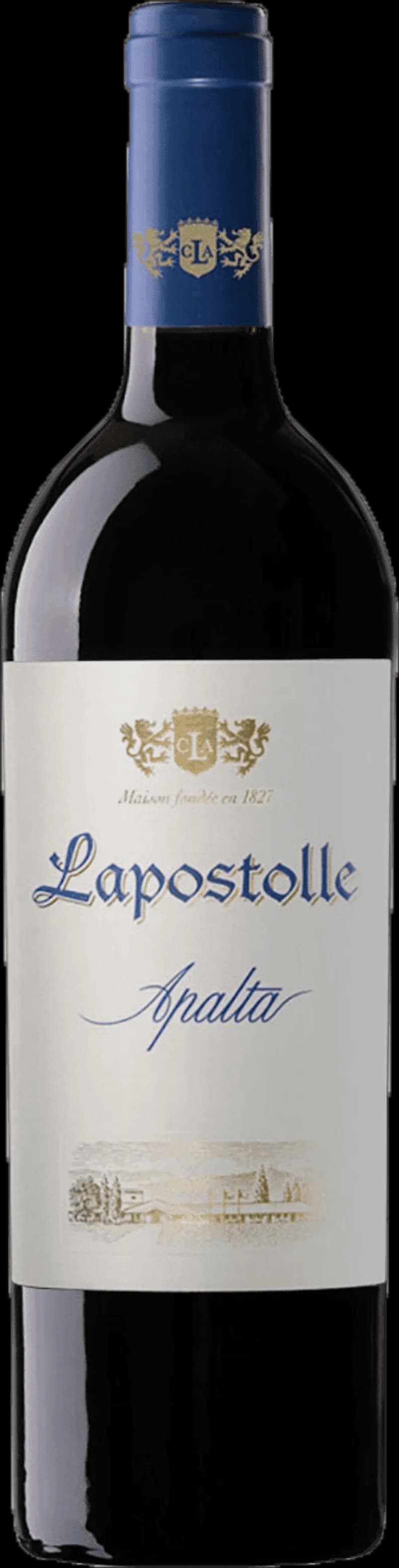 Flaska med Lapostolle rött vin mot mörk bakgrund