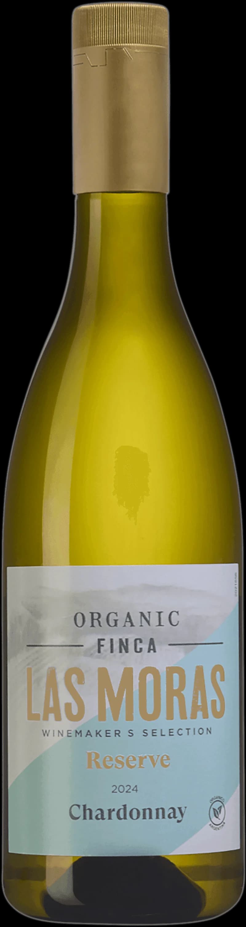Flaska och glas med vitt vin från Las Moras