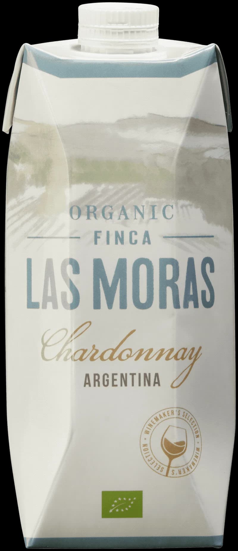 Flaska och glas med vitt vin från Las Moras