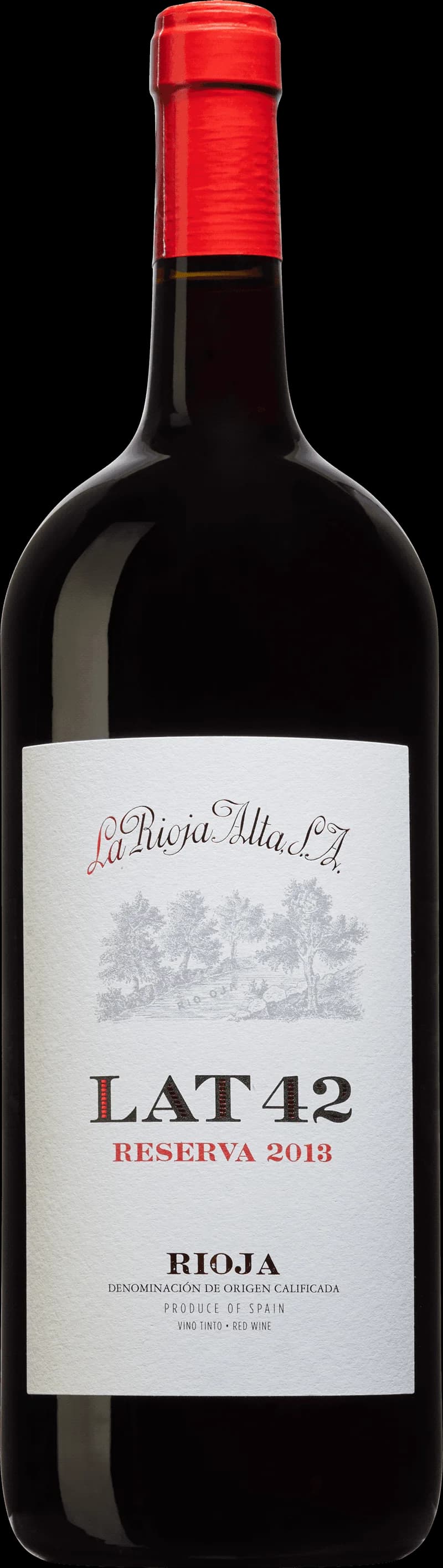 Flaska av Lat 42 Reserva rött vin mot neutral bakgrund.