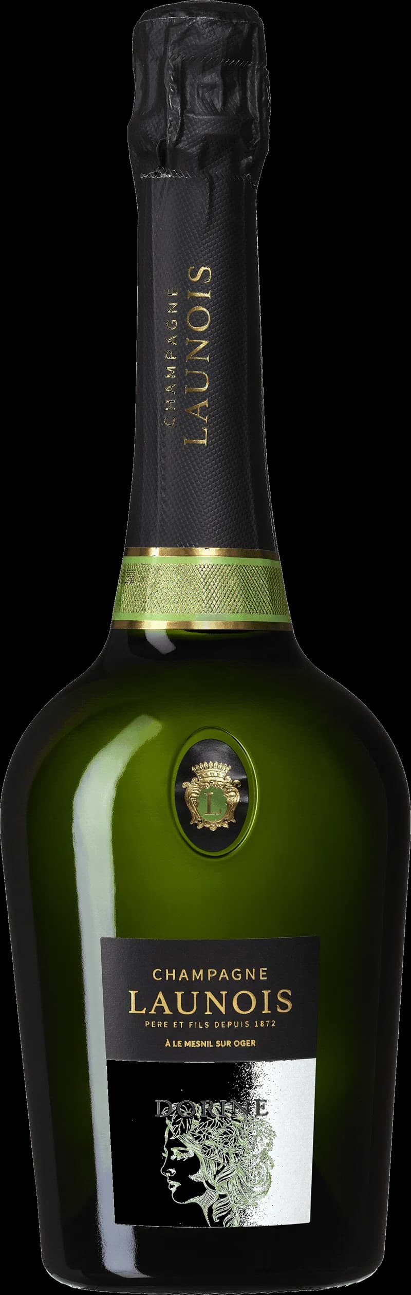 Flaska Launois mousserande vin mot en neutral bakgrund.