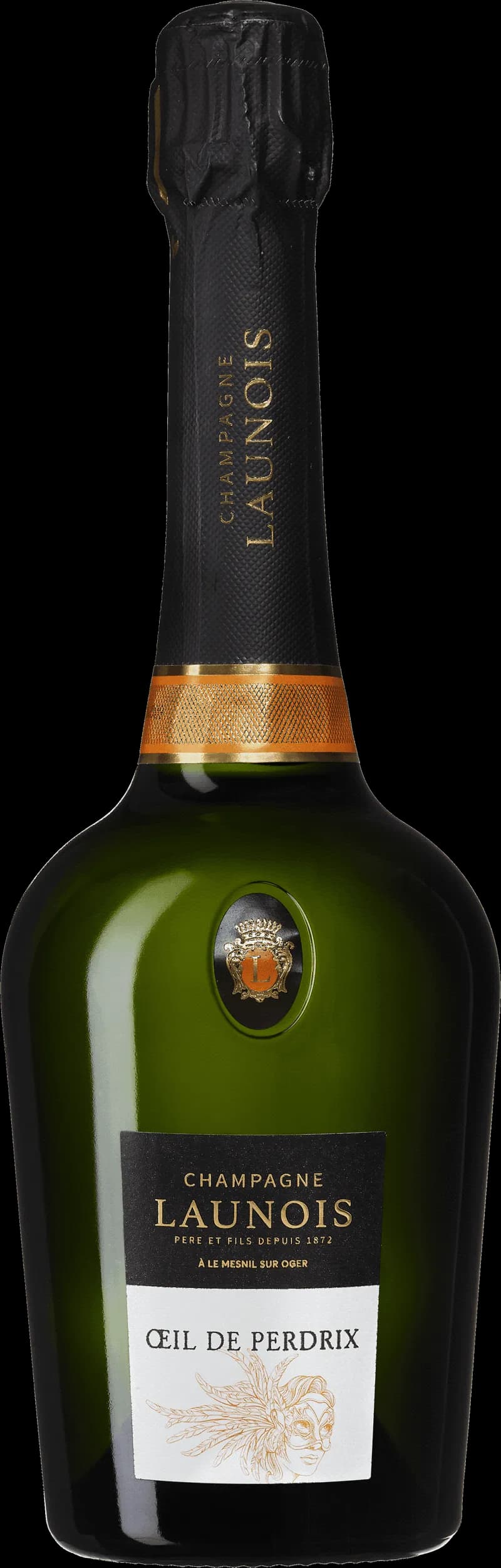 Flaska Launois Œil de Perdrix mousserande vin med etikett.