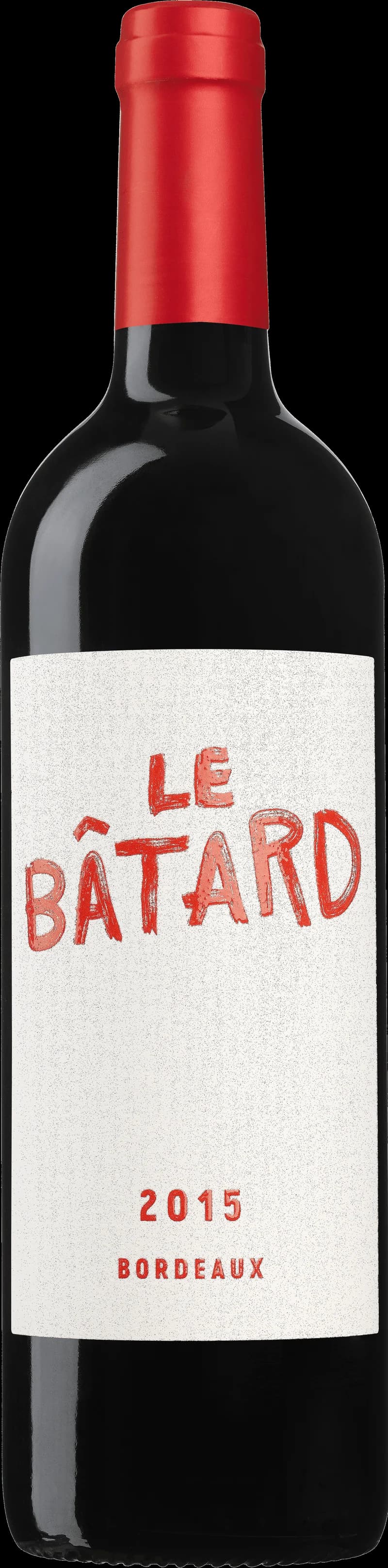 Flaska av rött vin Le Bâtard de Bordeaux från Bordeaux, Frankrike.