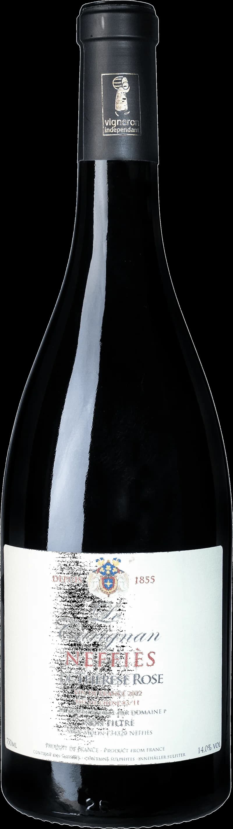 Flaska med rött vin från Le Carignan