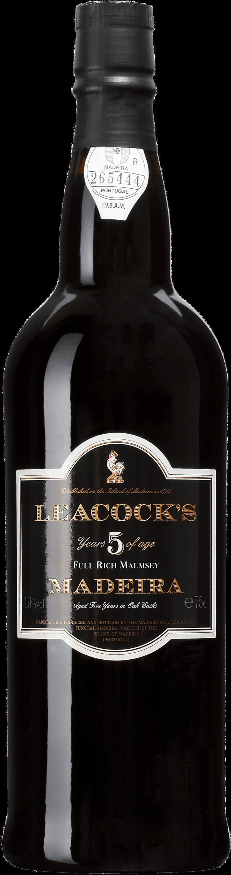 Flaska med Leacock's starkvin på en bordduk