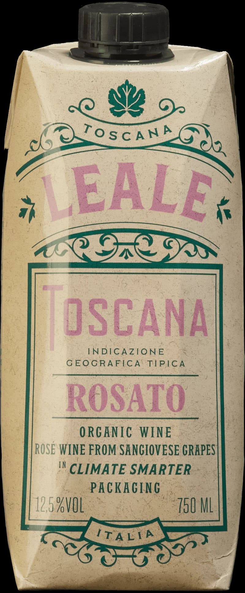 Flaska med Leale Toscana rosévin mot ljus bakgrund.