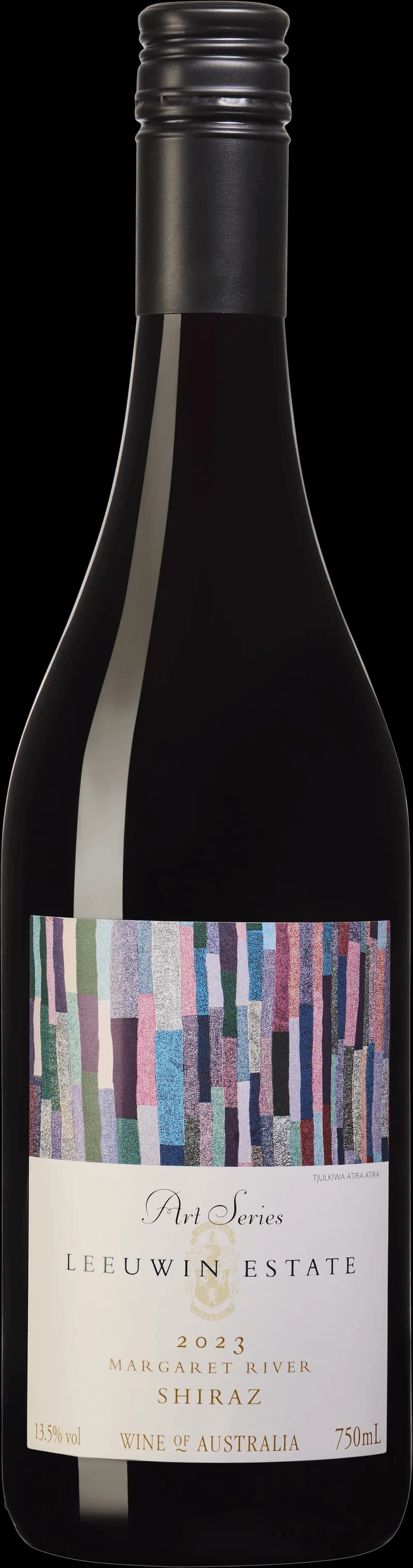 Flaska av Leeuwin Estate Art Series rött vin mot neutral bakgrund.