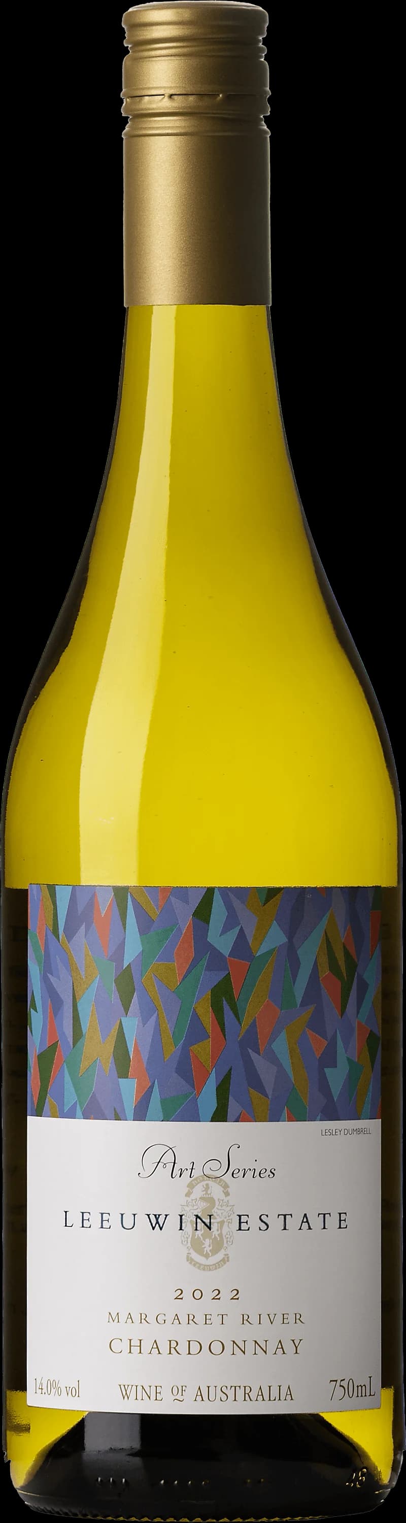 Flaska av Leeuwin Estate Art Series vitt vin mot neutral bakgrund.