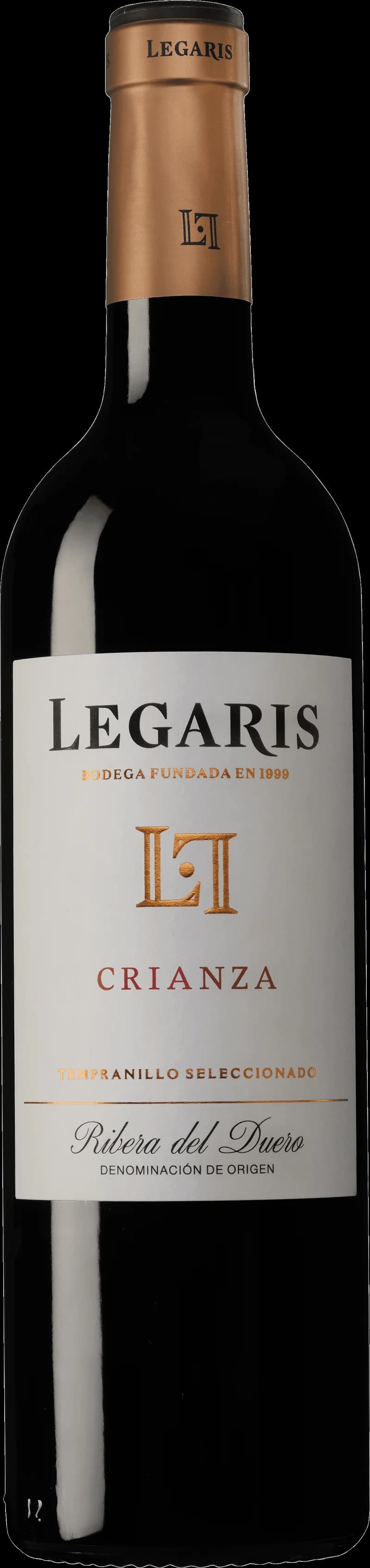 Flaska Legaris Crianza rött vin mot neutral bakgrund