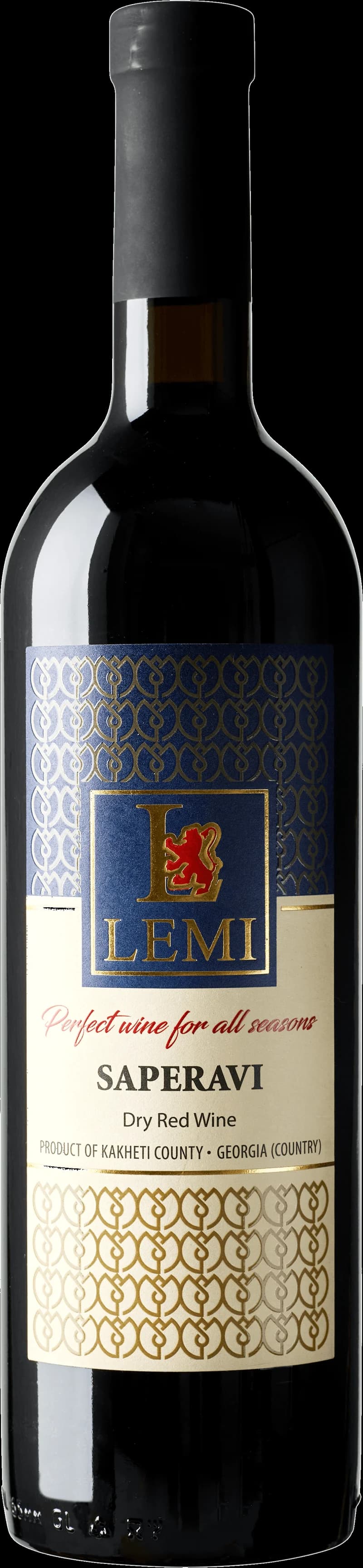 Flaska med Lemi rött vin på en bordsservering.