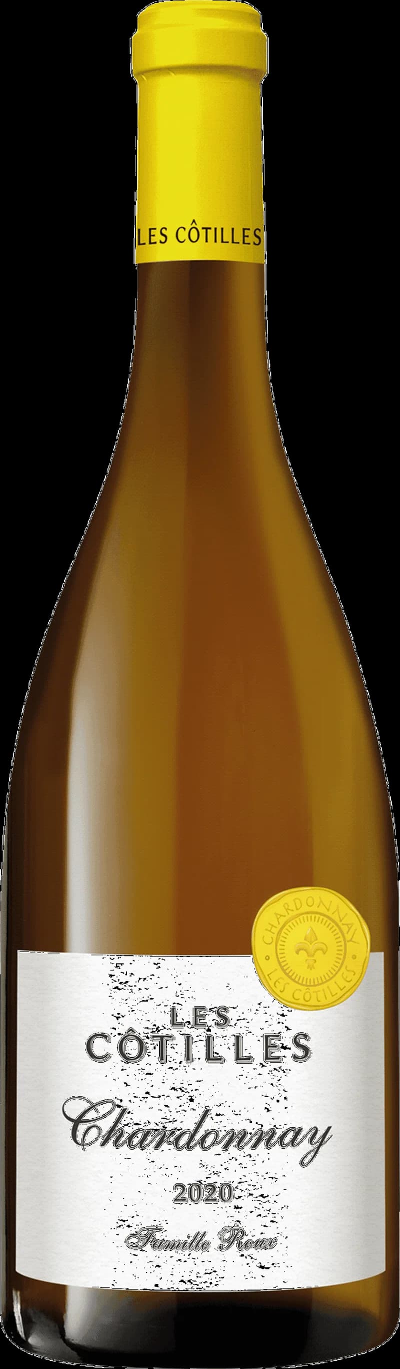 Flaska vitt vin från Les Côtes d'Agly mot en ljus bakgrund.