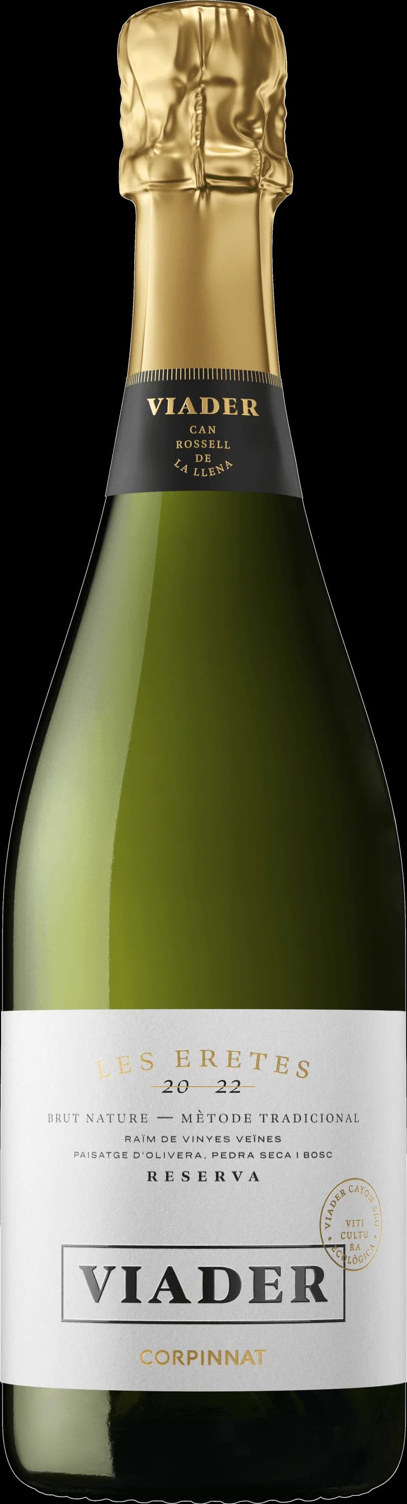 Flaska Les Éretes mousserande vin mot en mörk bakgrund