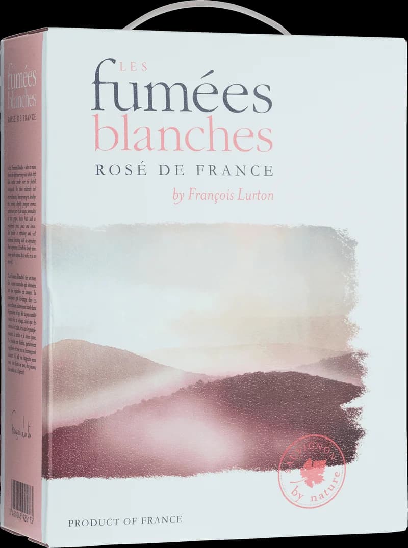 Flaska av rosévinet Les Fumées Blanches framför en ljus bakgrund
