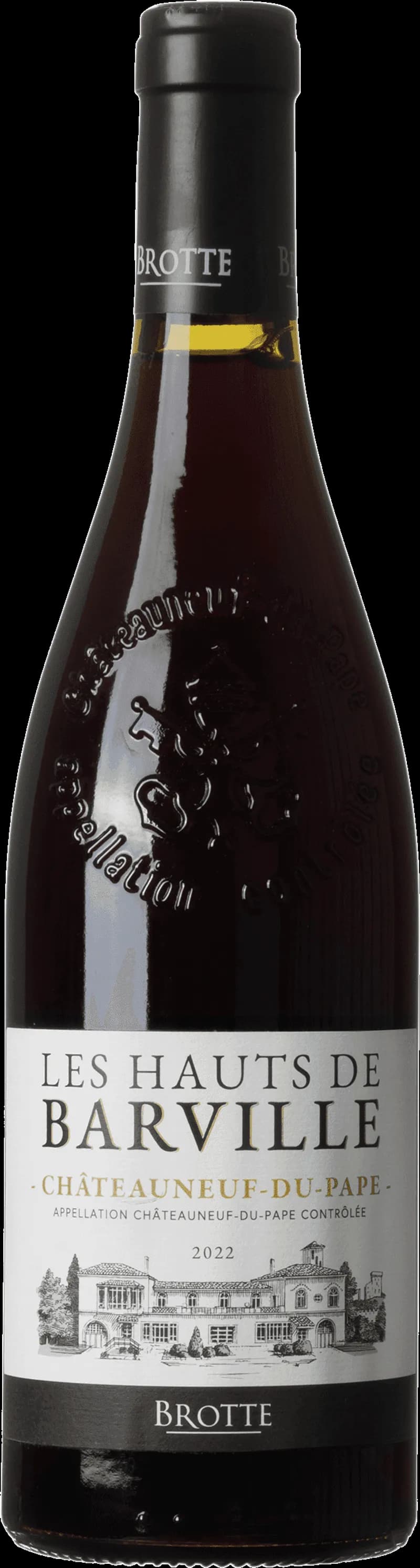 Flaska av rött vin Les Haut de Barville på vit bakgrund