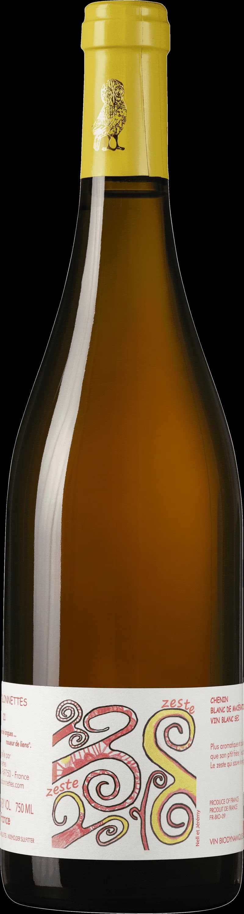 Flaska med vitt vin från Les Sablonnettes