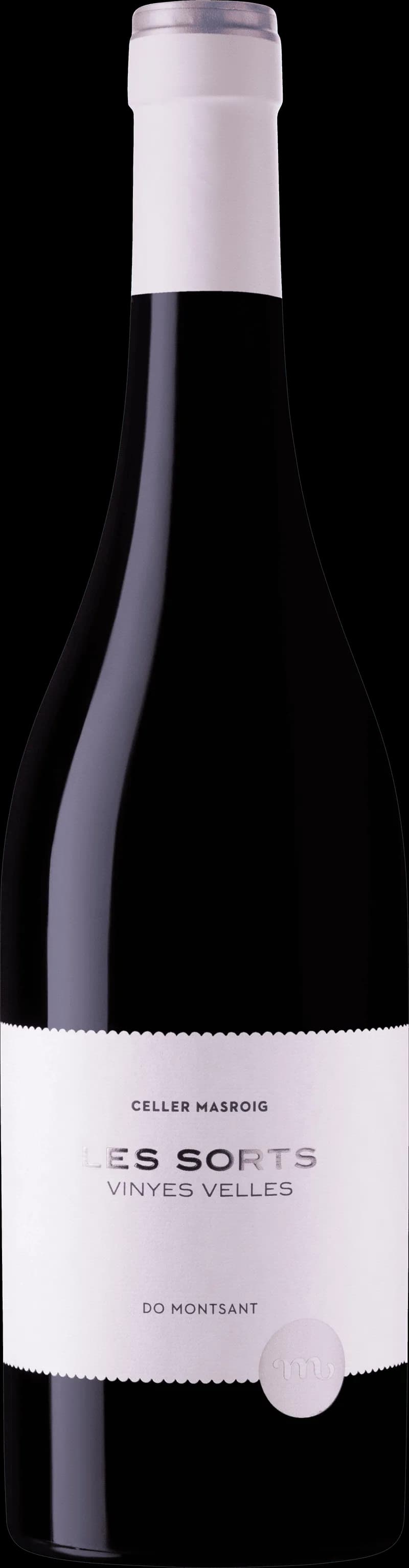 Flaska av Les Sorts rött vin mot en neutral bakgrund