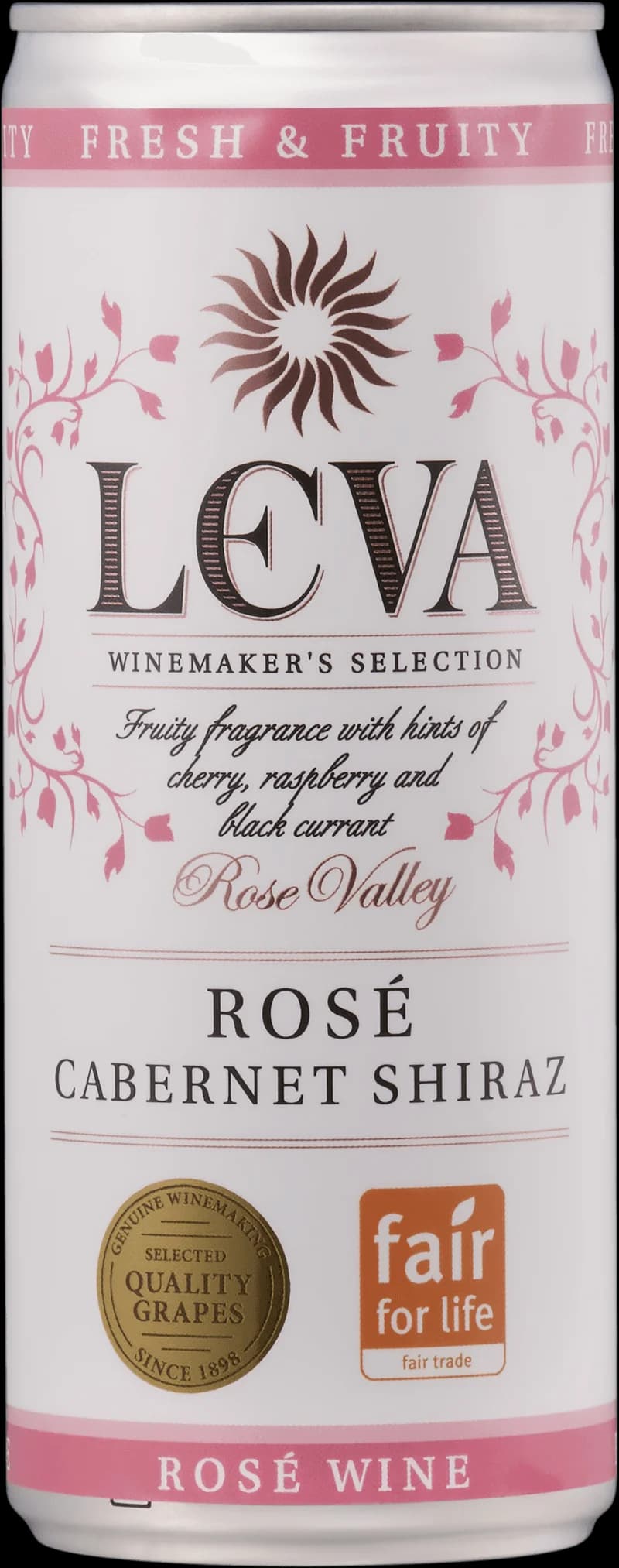 Butelj av Leva rosévin mot ljus bakgrund.