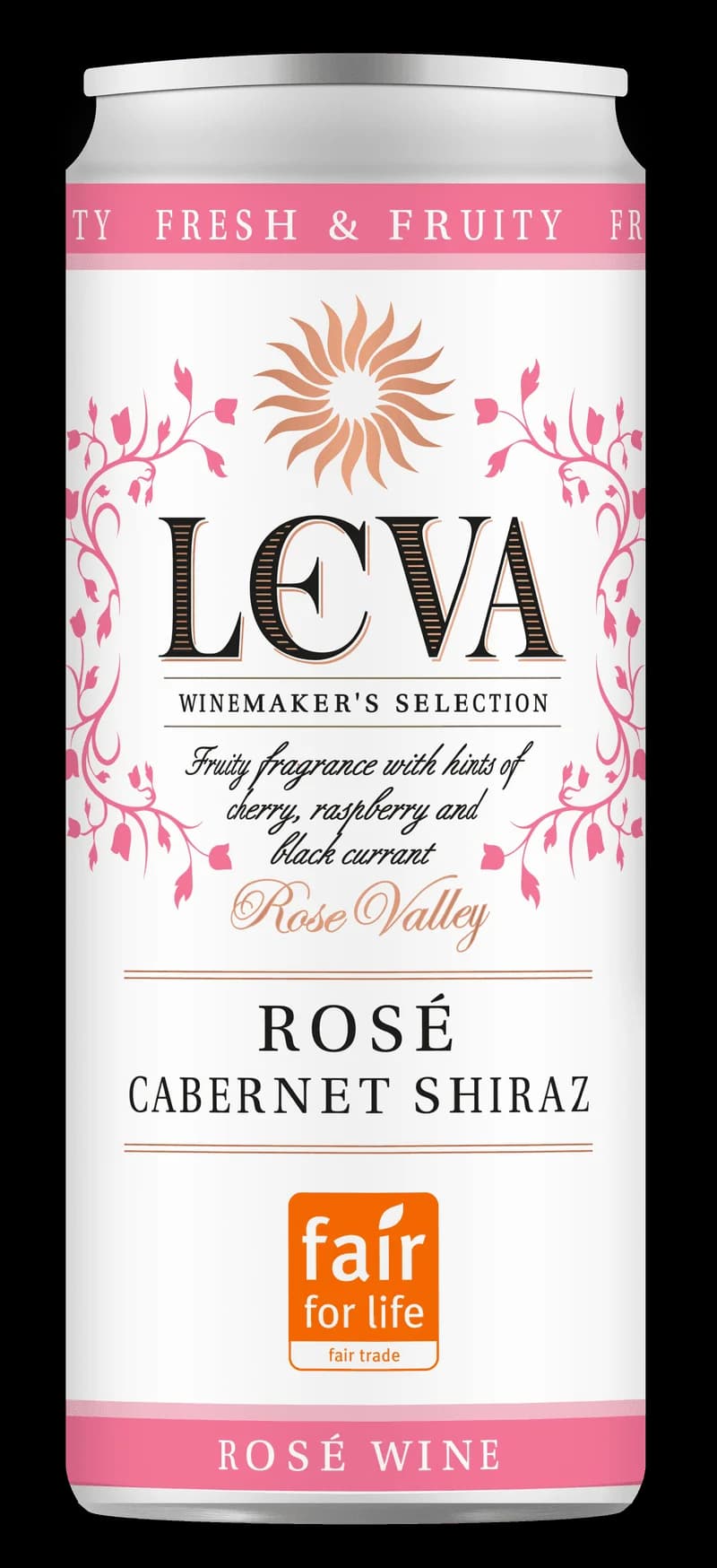 Flaska med Leva rosévin mot en ljus bakgrund.