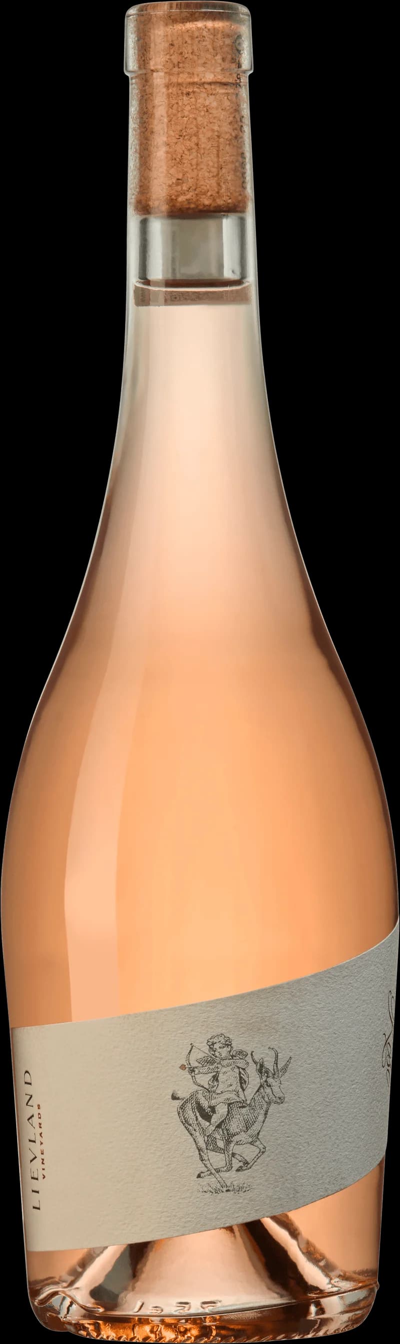 Flaska av Lievland rosévin mot ljus bakgrund