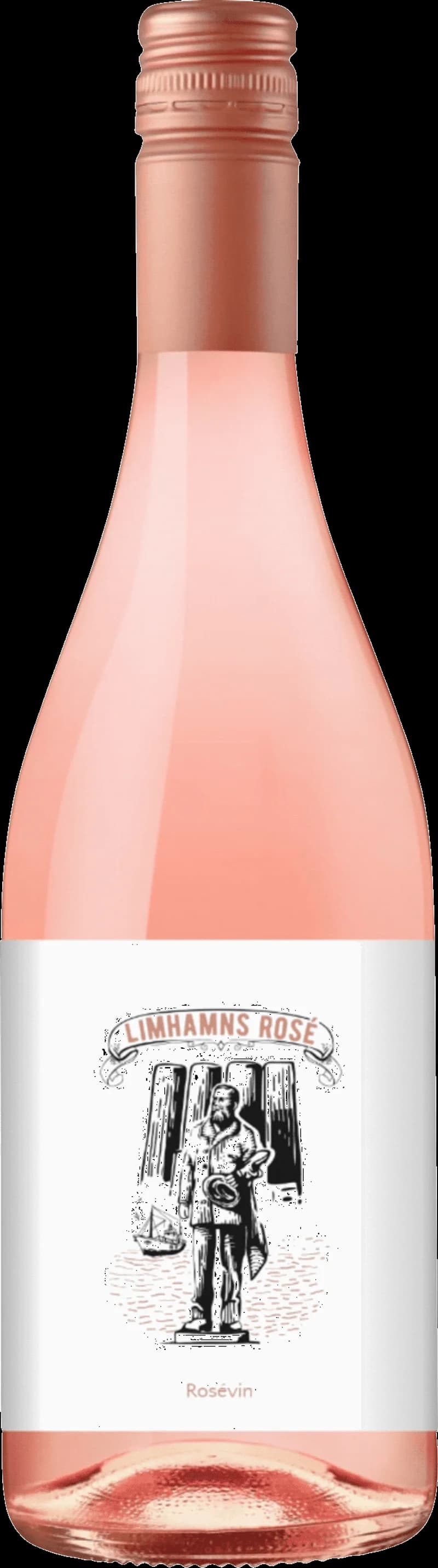 Flaska av Limhamns rosévin mot en solig bakgrund
