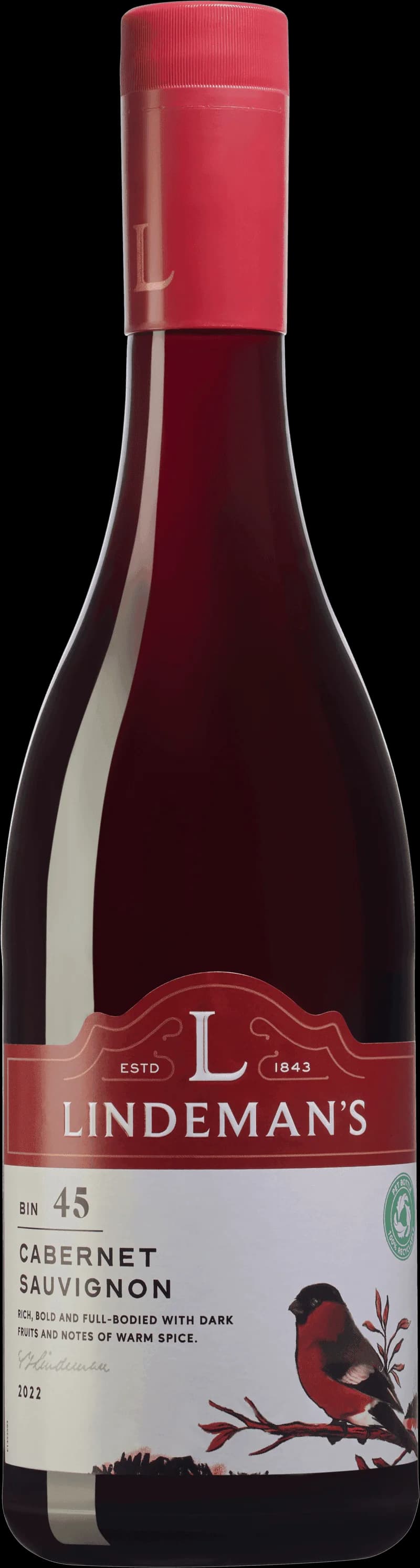 Flaska av Lindemans rött vin från 2004 på en bordsservering.