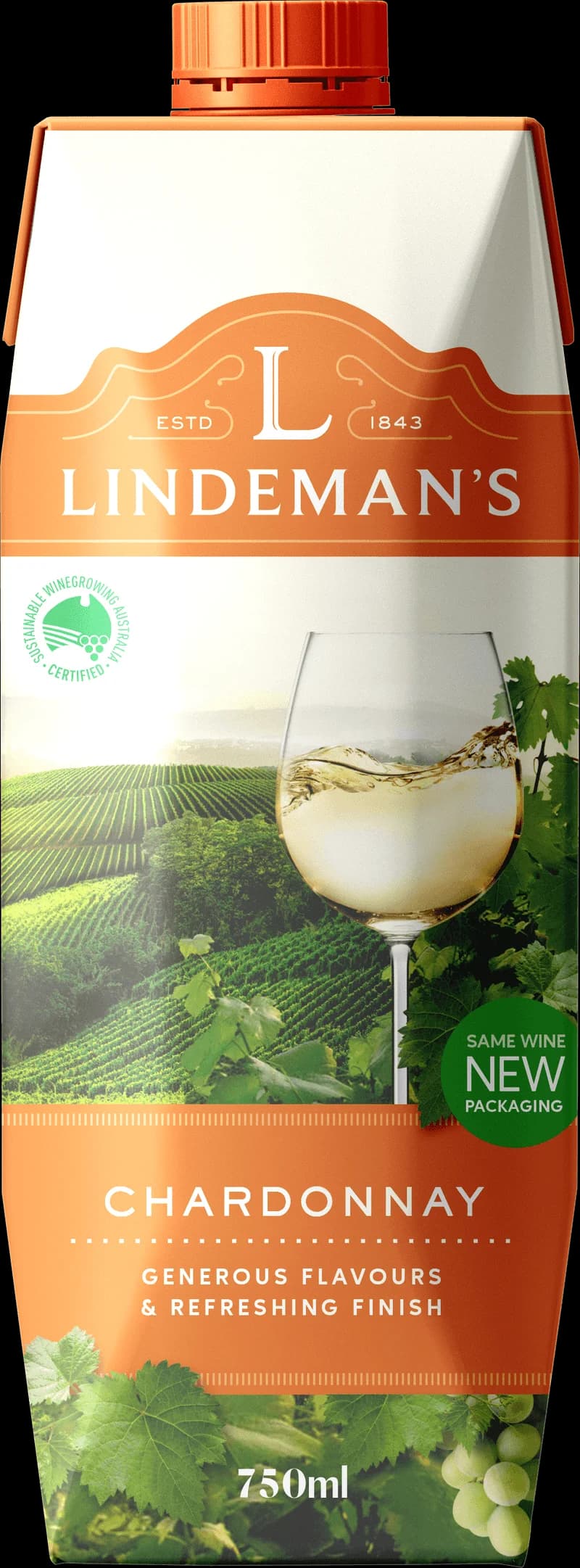 Flaska av Lindemans vitt vin mot ljus bakgrund