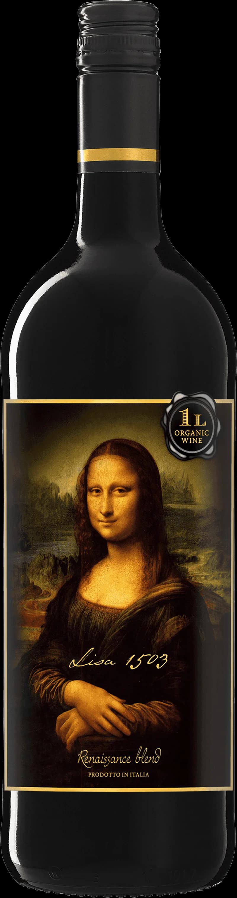 Flaska rött vin från Lisa 1503 på en bordsservering.