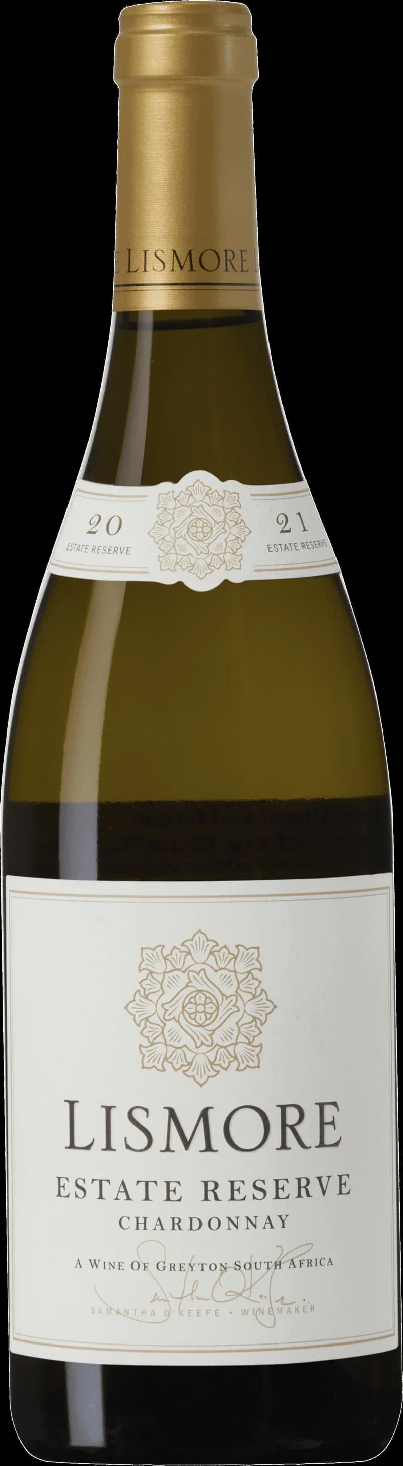 Flaska av Lismore vitt vin mot ljus bakgrund