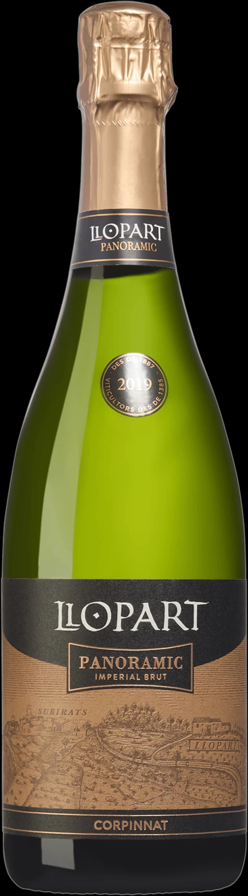 Flaska och glas med Llopart mousserande vin mot en neutral bakgrund.