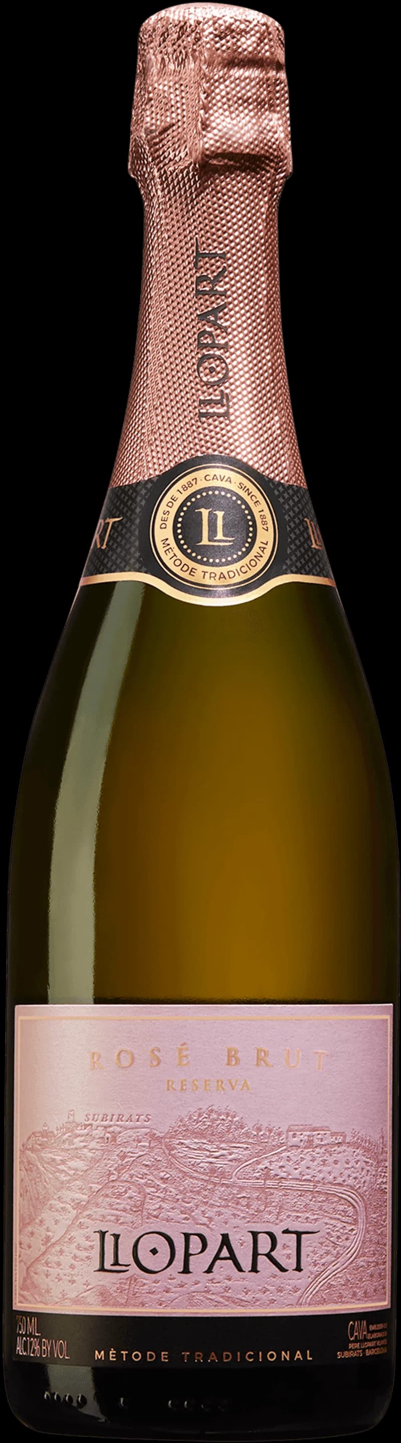 Flaska av Llopart mousserande vin mot en neutral bakgrund.
