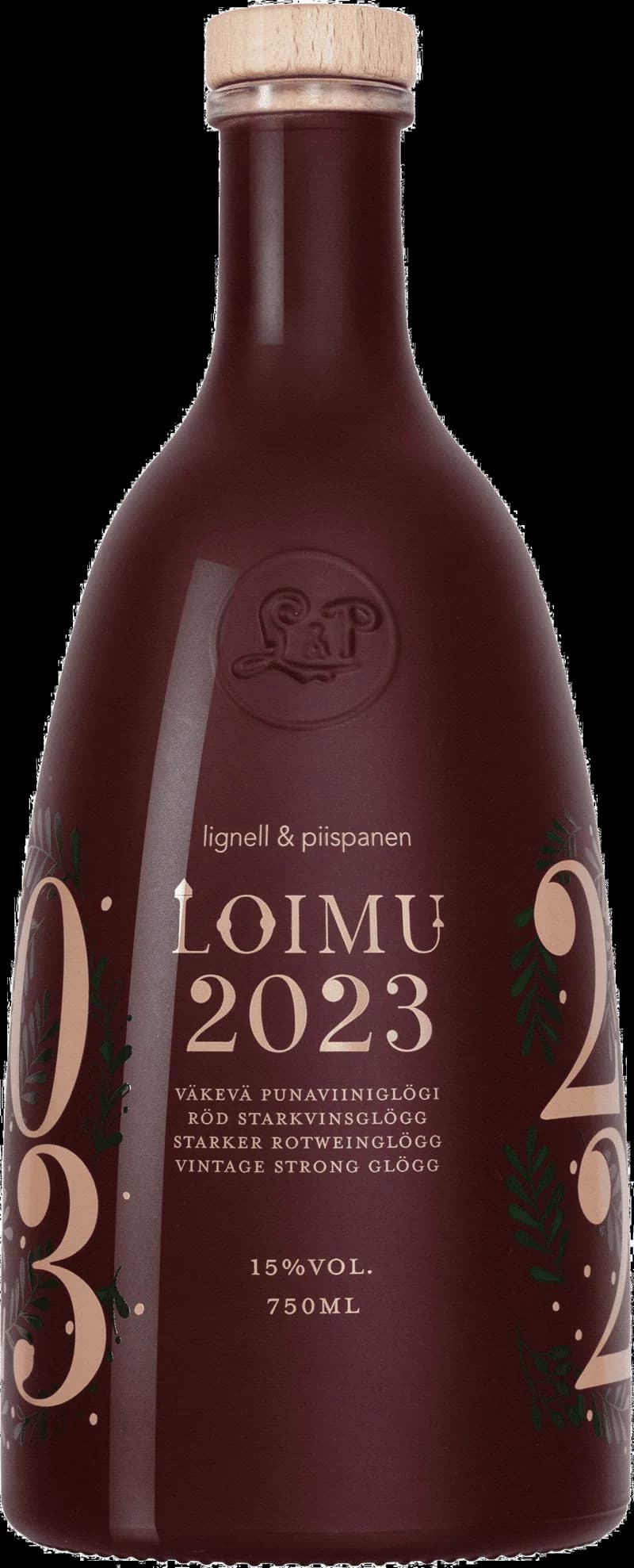Flaskor med Loimu glögg och glühwein på ett bord
