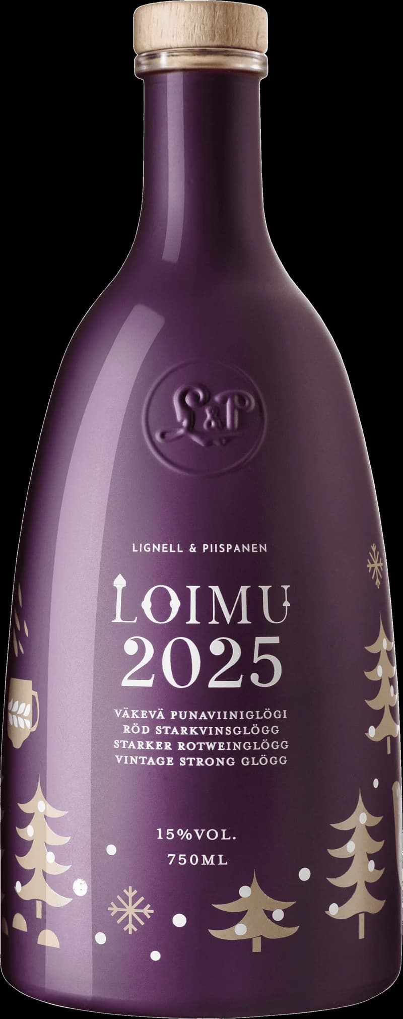 Flaskor med Loimu glögg och glühwein på ett bord