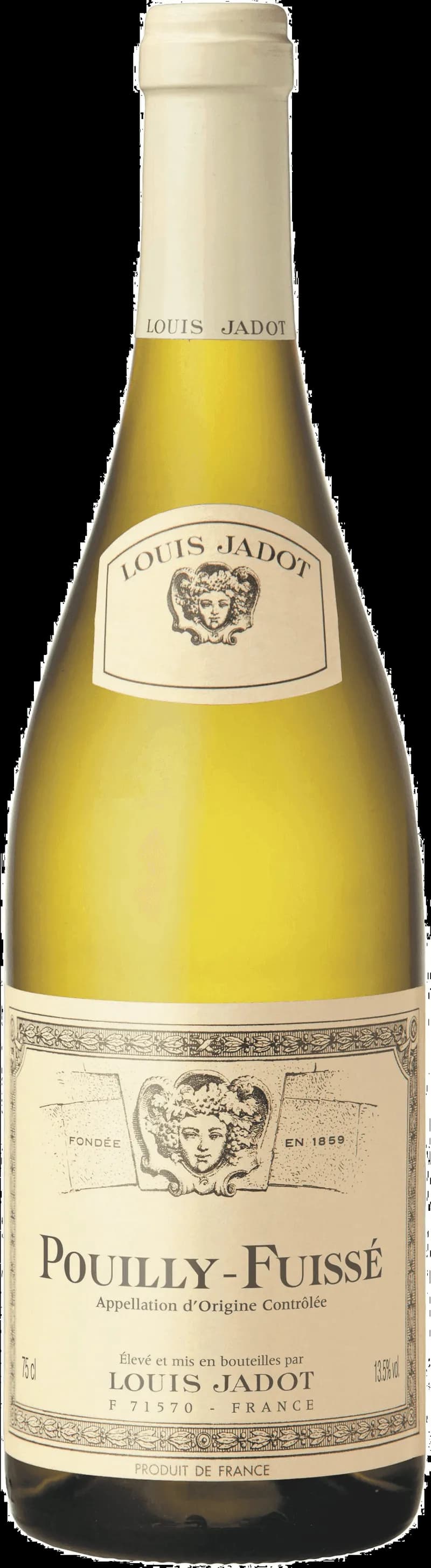 Flaska av Louis Jadot vitt vin mot ljus bakgrund